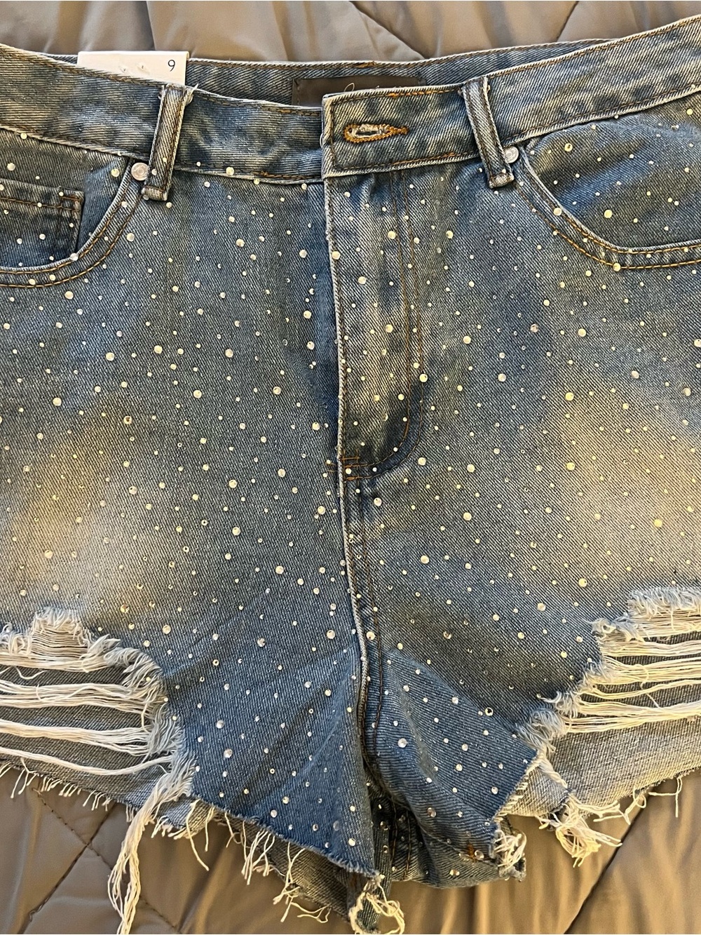 Denim Jean Shorts with Studded Detail - Blue